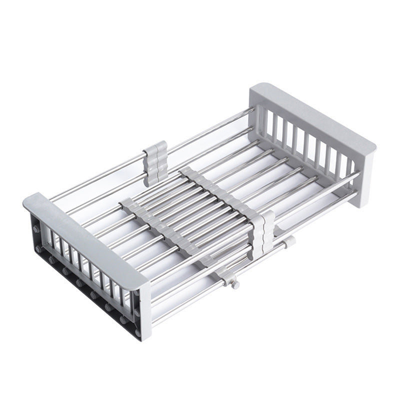 Expandable In Sink Kitchen Dish Drying Rack, Over The Sink Dish Drainer in Stainless Steel and ABS - Grey