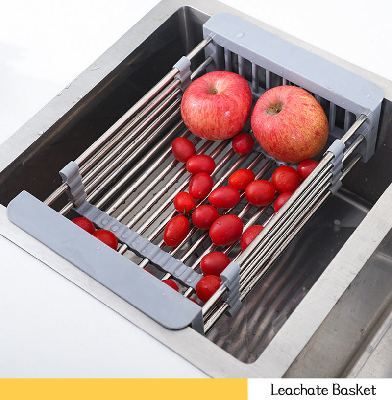 Expandable In Sink Kitchen Dish Drying Rack, Over The Sink Dish Drainer in Stainless Steel and ABS - Grey