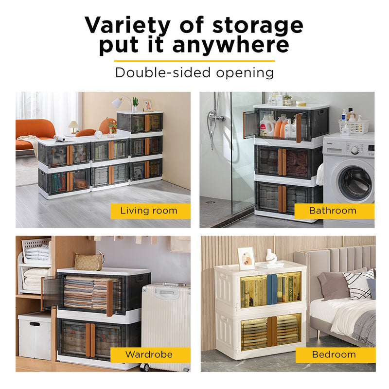 Viviendo 32L Stackable Storage Containers Large Foldable Organizer Storage Wardrobe Boxes - Grey