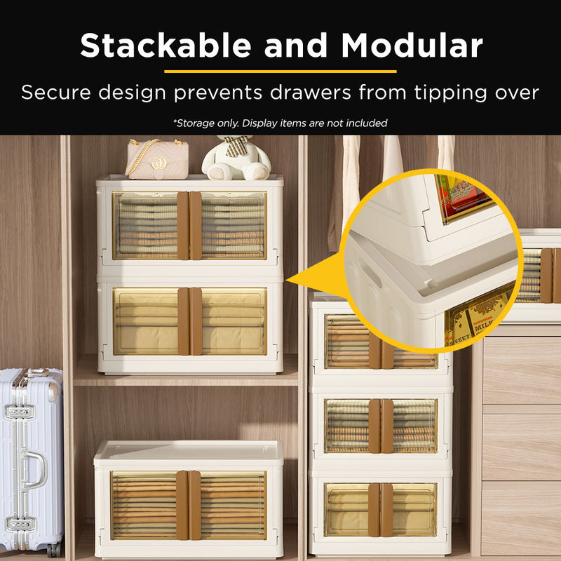 Viviendo 72L Stackable Storage Containers Large Foldable Organizer Storage Wardrobe Boxes - Grey