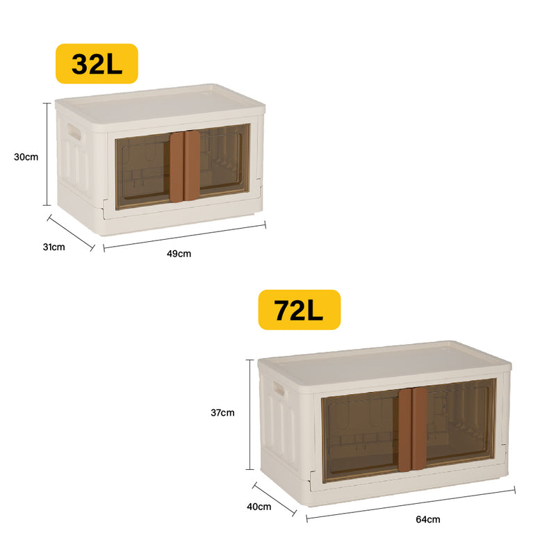 Viviendo 72L Stackable Storage Containers Large Foldable Organizer Storage Wardrobe Boxes - Brown Handle