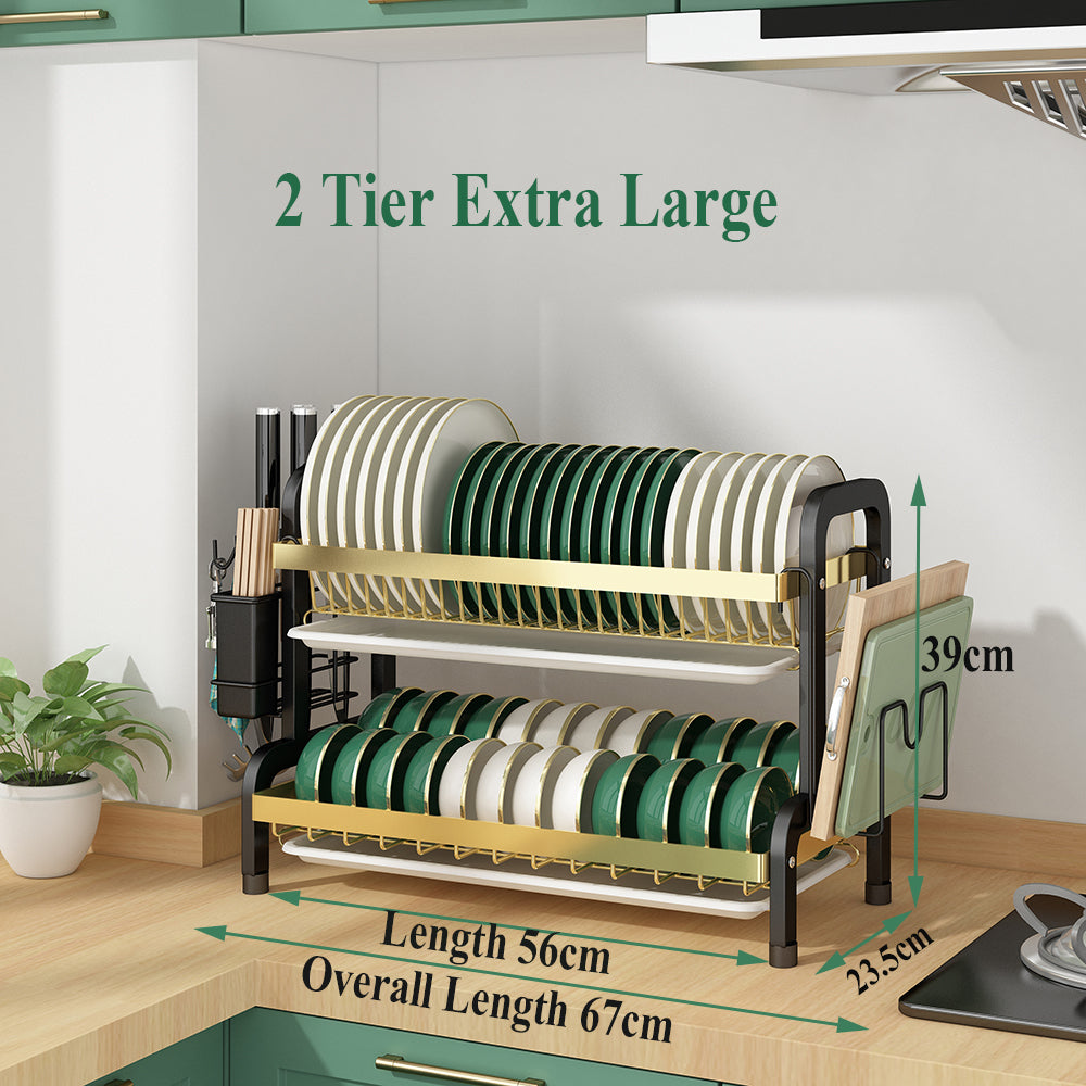 Viviendo Xlarge tier Dish Drainer Rack Black Gold1