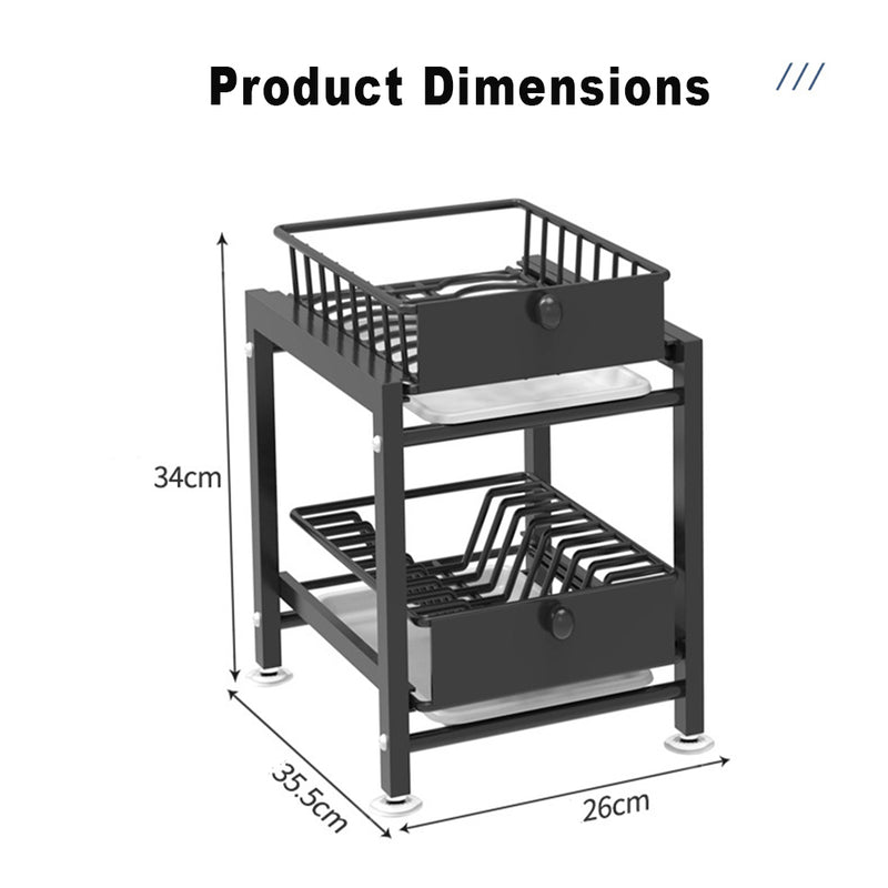 Viviendo 2 layer Square Dish Drying Rack, Carbon Steel Kitchen Counter Dish Drainer in Black