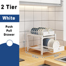Viviendo 2 layer Square Dish Drying Rack, Carbon Steel Kitchen Counter Dish Drainer in White