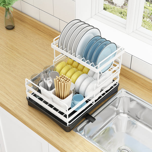 Viviendo Dish Drying Rack, Kitchen Counter Dish Drainer with Cutlery  Holder, Drip Tray and Handles