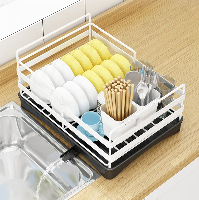 Viviendo 2 tier Dish Drainer Kitchen Counter Dish Rack  with Cutlery Holder, Drip Tray - White
