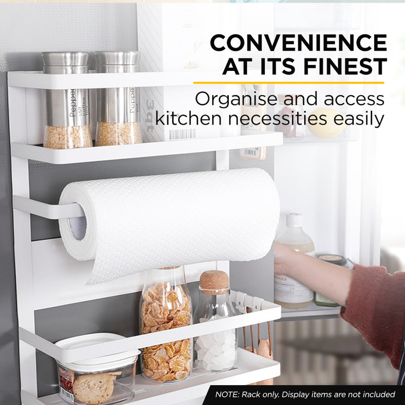 Viviendo Magnetic Fridge Storage Shelf with Paper Towel Holder Kitchen Spice Rack Organiser