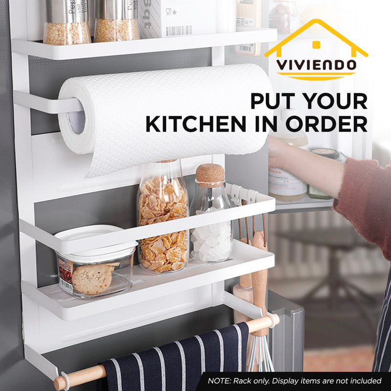 Viviendo Magnetic Fridge Storage Shelf with Paper Towel Holder Kitchen Spice Rack Organiser