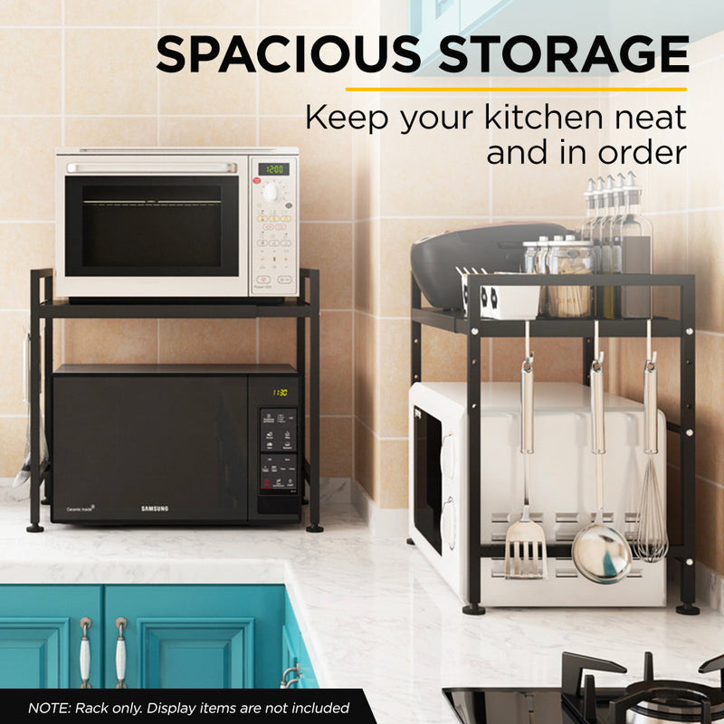Viviendo Microwave Oven Shelf Rack Adjustable Metal Kitchen Organiser Storage 2 Tier - White