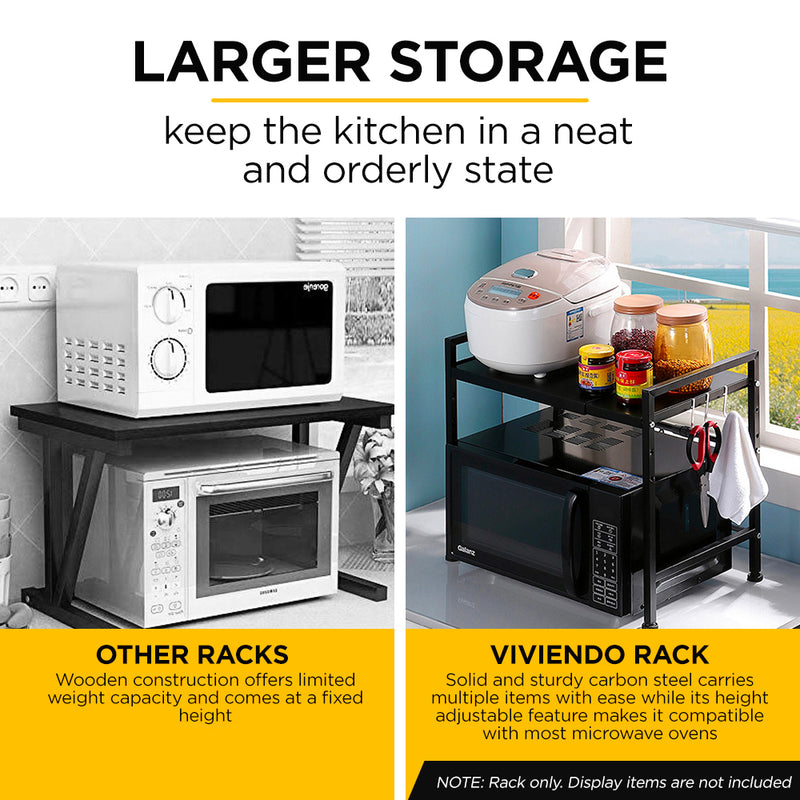 Viviendo Microwave Oven Shelf Rack Adjustable Metal Kitchen Organiser Storage 2 Tier - Black