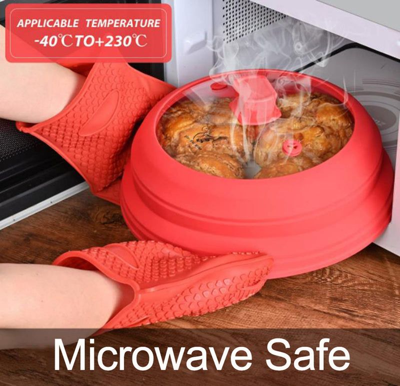 Microwave Vented Glass Cover and Multifunction Silicone Splatter Guard Lid - Red Small