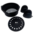 Viviendo Glass and Silicone Air Fryer Pot with Non-Stick Liner Tray Oven Microwave Dishwasher Safe - Black 1.2L