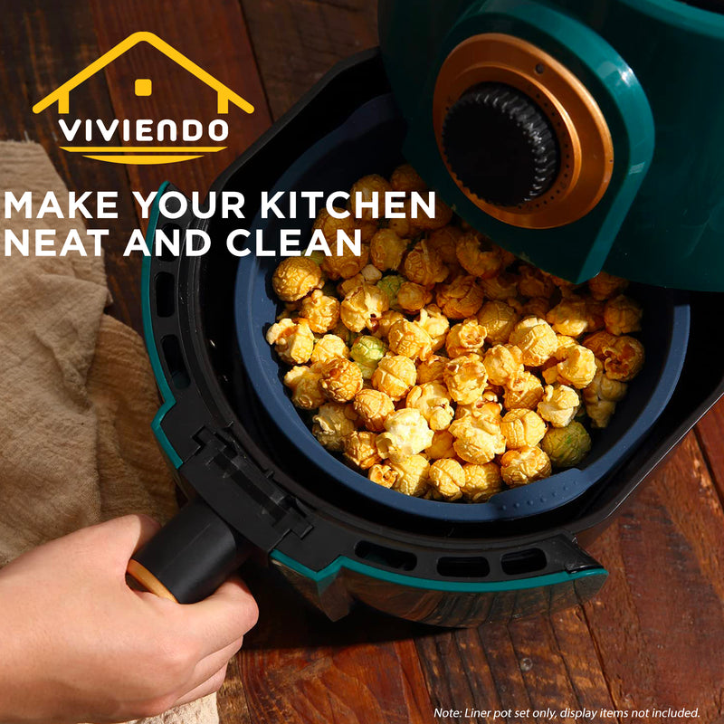 Viviendo Glass and Silicone Air Fryer Pot with Non-Stick Liner Tray Oven Microwave Dishwasher Safe - Black 1.2L