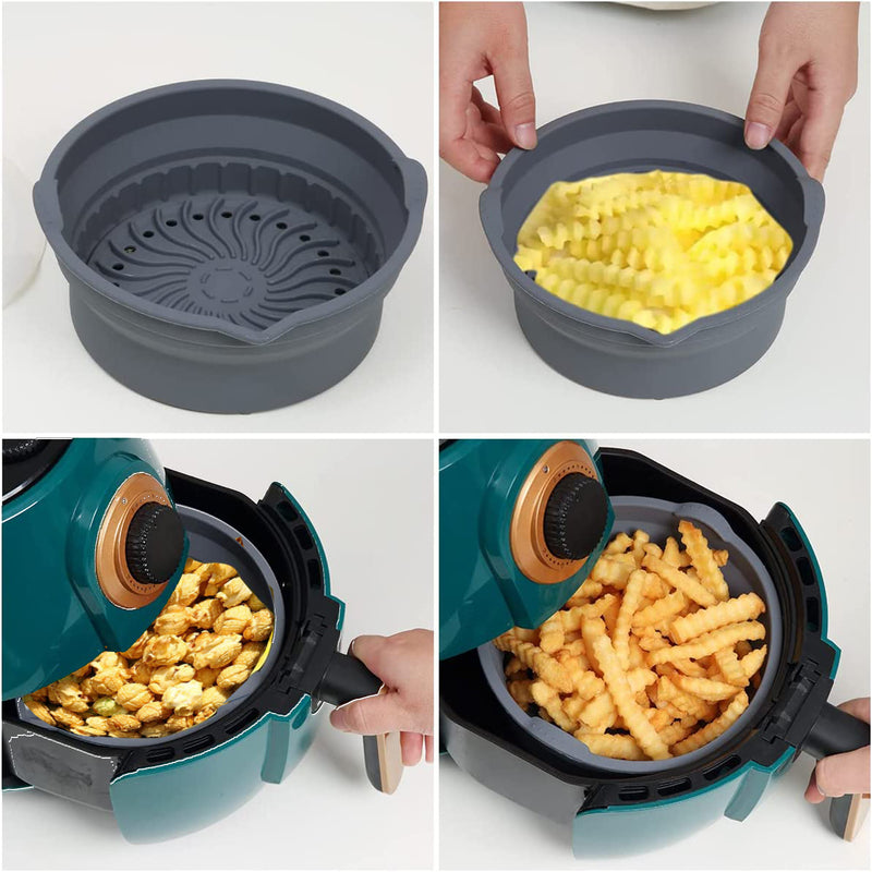 Viviendo Glass and Silicone Air Fryer Pot with Non-Stick Liner Tray Oven Microwave Dishwasher Safe