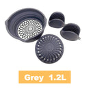 Viviendo Glass and Silicone Air Fryer Pot with Non-Stick Liner Tray Oven Microwave Dishwasher Safe - Grey 1.2L