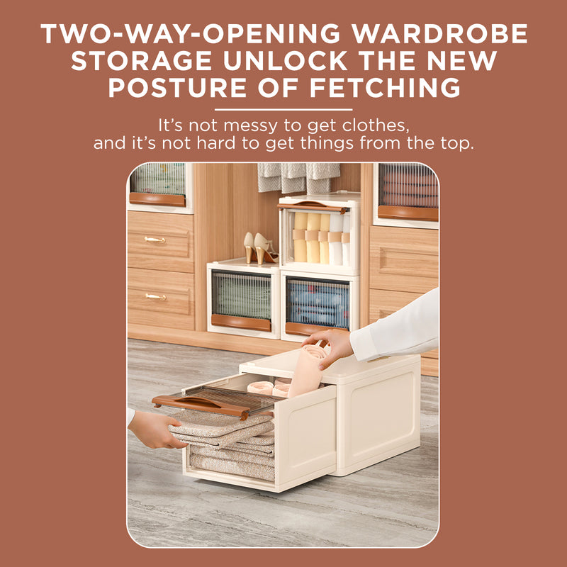 Viviendo Stackable Storage Box Drawer Wardrobe Organiser with Two Way Opening - Brown Large