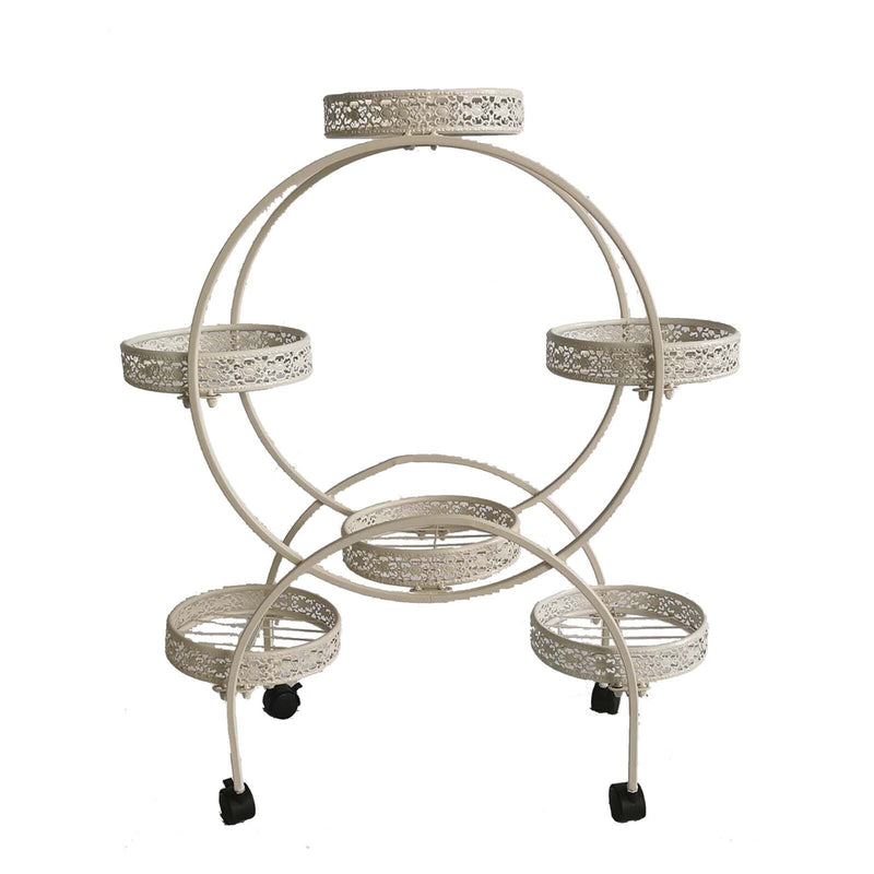 Viviendo 4 Tiers 6 Flower Potted Holders Indoor Metal Plant Stand with Wheels - Round