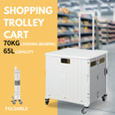 Viviendo 65L Foldable Shopping Trolley Cart Portable Grocery Basket Rolling Wheel with Top Cover - White