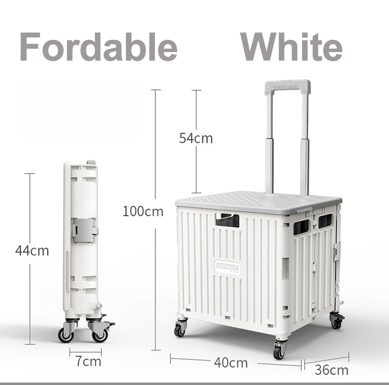 Viviendo 65L Foldable Shopping Trolley Cart Portable Grocery Basket Rolling Wheel with Top Cover - White