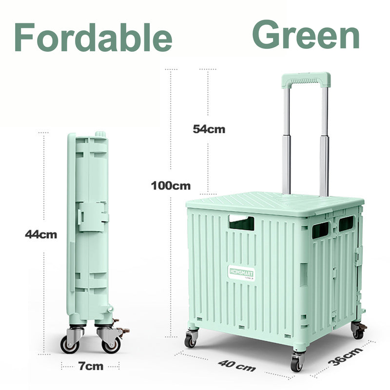 Viviendo 65L Foldable Shopping Trolley Cart Portable Grocery Basket Rolling Wheel with Top Cover - Green