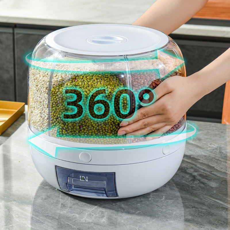 Viviendo 360 Degree Rotating 6-in-1 Grains Dispenser Rotating 10KG Rice Storage Grain Container Dry Food Box