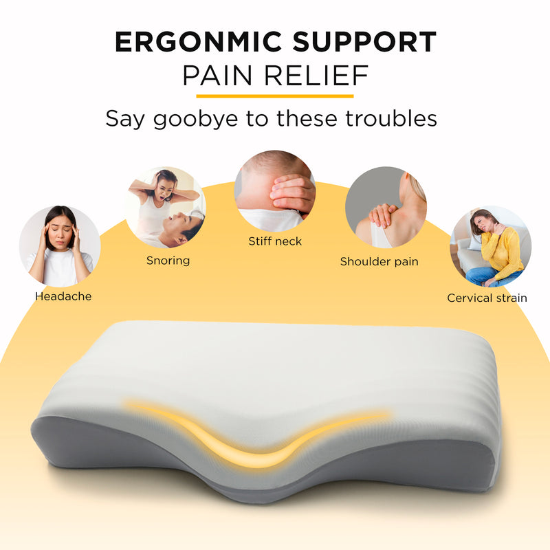 Viviendo 100% Polyurethane Memory Foam Ergonomic Contour Support Neck Pillow - Grey