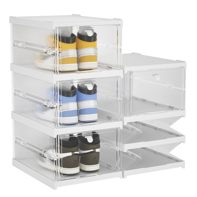 Viviendo Foldable 3 Tier Transparent Buckle Closure Stackable Shoe Box - White
