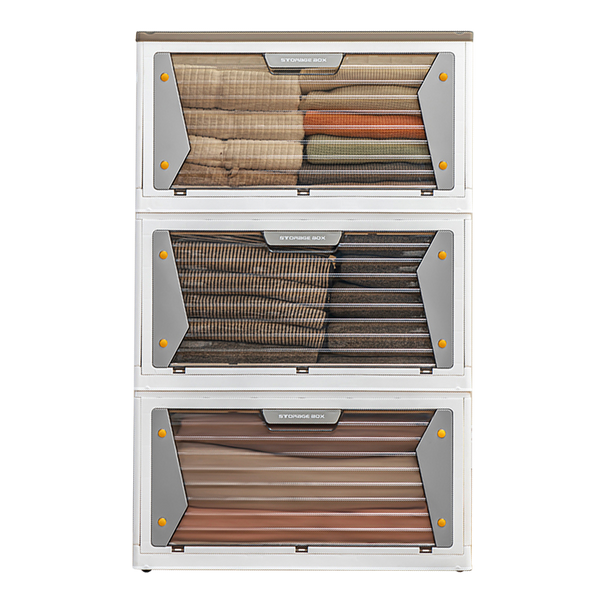 Viviendo Five-sided open-door Stackable Folding Storage Box with wheels - 3 Tiered 255L Large Capacity