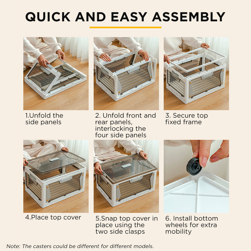 Viviendo Five-sided open-door Stackable Folding Storage Box with wheels - 100L Extra Large Capacity