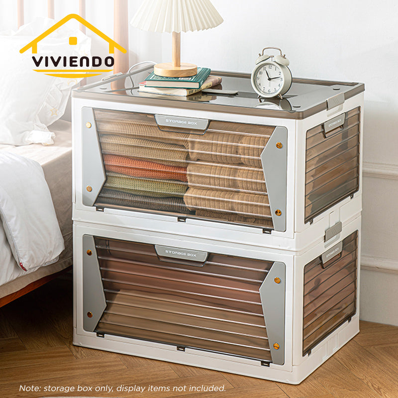 Viviendo Five-sided open-door Stackable Folding Storage Box with wheels - 3 Tiered 255L Large Capacity
