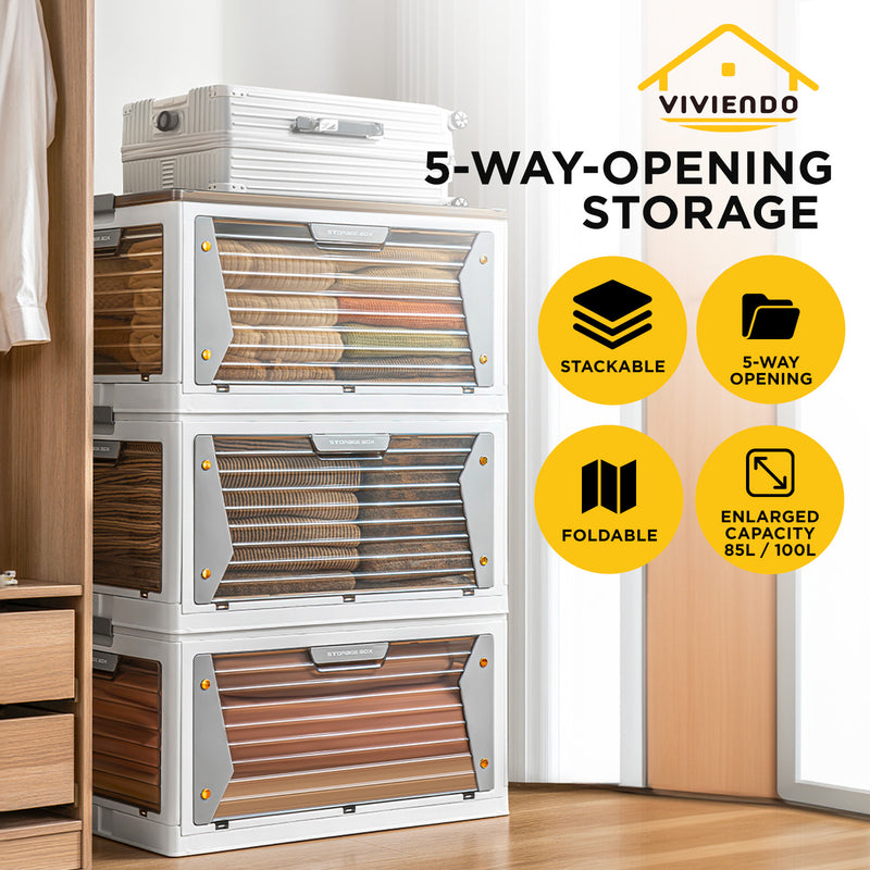 Viviendo Five-sided open-door Stackable Folding Storage Box with wheels - 3 Tiered 300L Extra Large Capacity