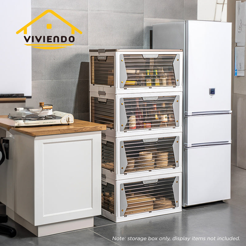 Viviendo Five-sided open-door Stackable Folding Storage Box with wheels - 3 Tiered 255L Large Capacity