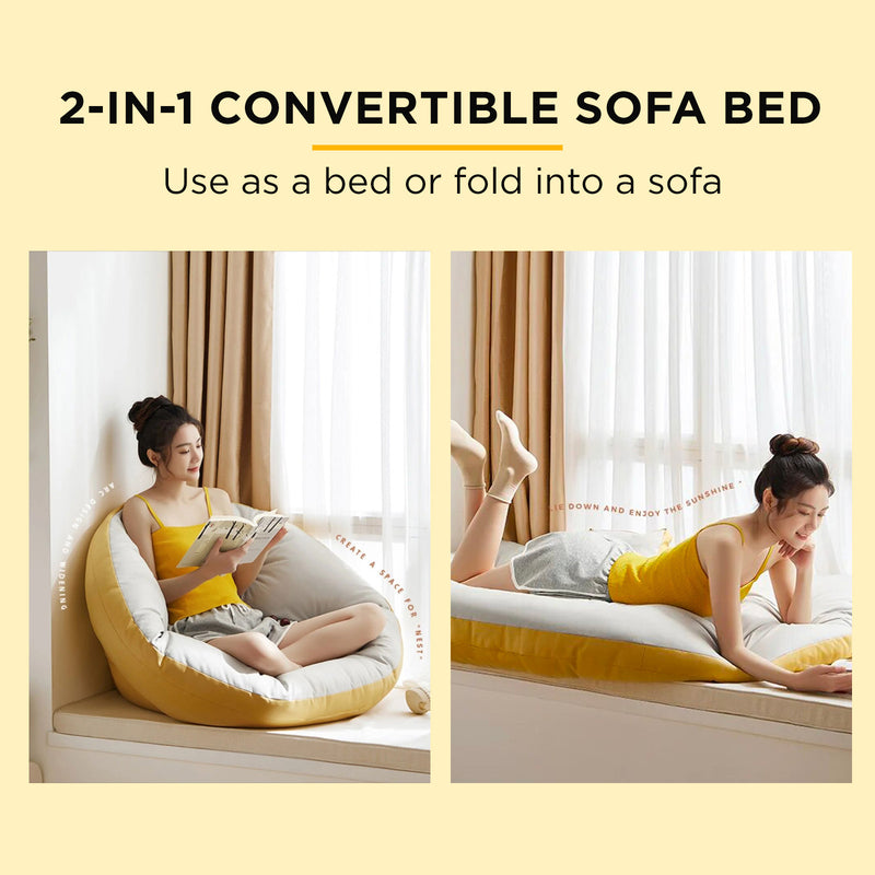 Viviendo Multifunctional Foldable Luxury Lazy Sofa Bed Couch - Yellow & Beige