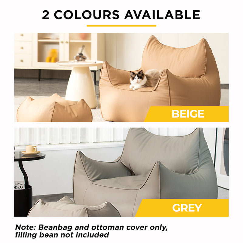 Viviendo Lazy Sofa Cozy Bean Bag Chair with Ottoman - Grey