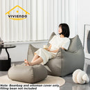 Viviendo Lazy Sofa Cozy Bean Bag Chair with Ottoman - Grey