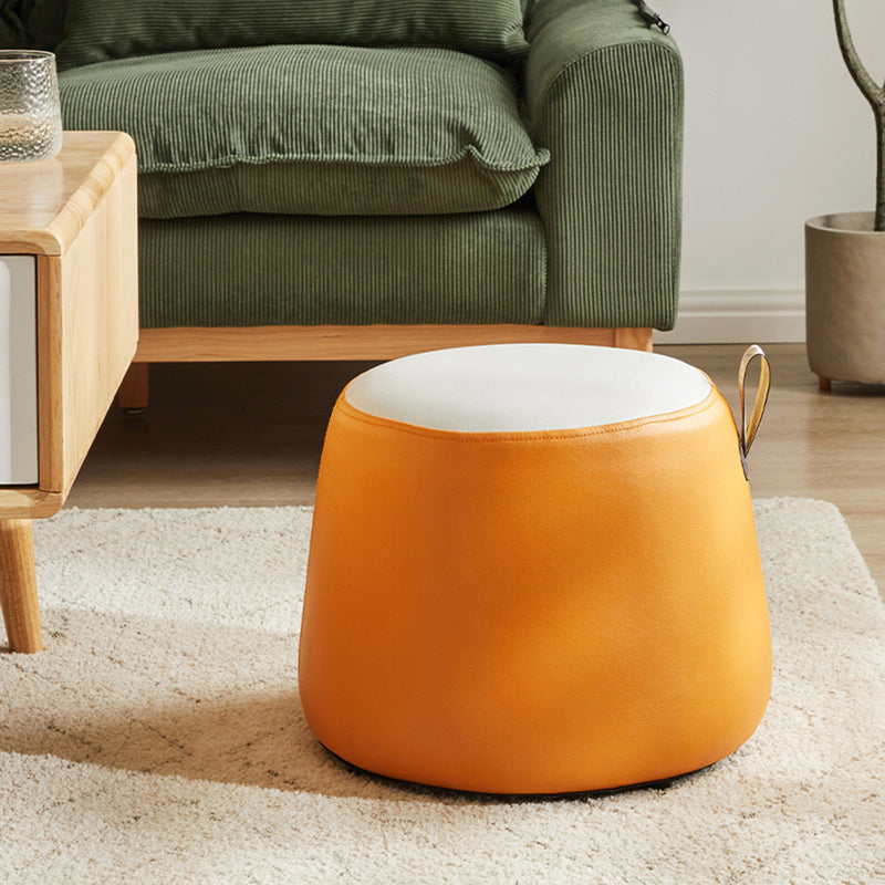 Viviendo Leathaire  Round Outomman Foot Stool with Handle - Orange