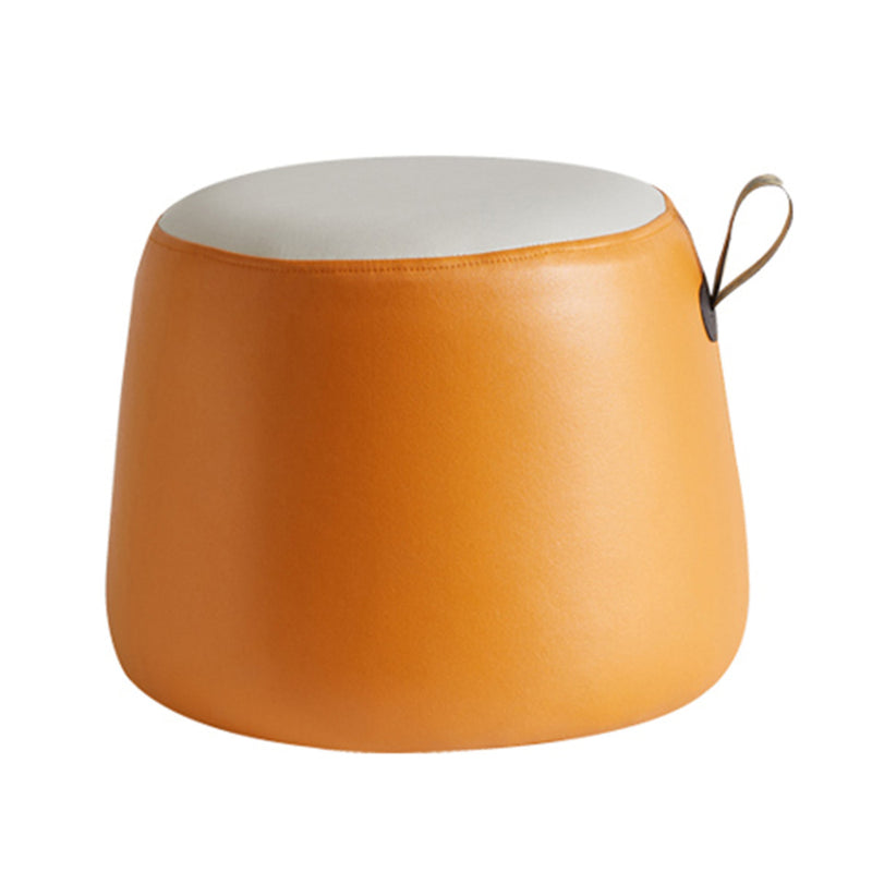 Viviendo Leathaire  Round Outomman Foot Stool with Handle - Orange