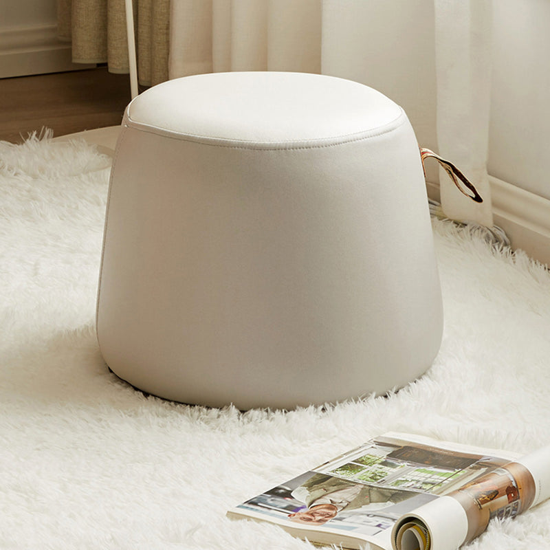 Viviendo Leathaire  Round Ottoman Foot Stool with Handle - Grey