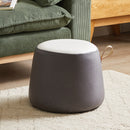 Viviendo Leathaire Round Ottomman Foot Stool with Handle - Black