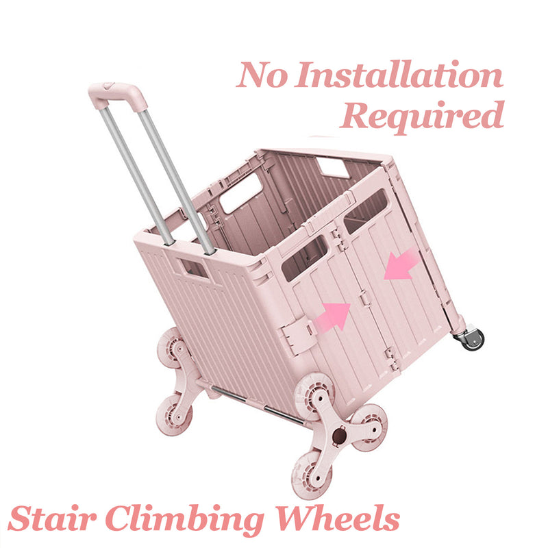 Viviendo 65L Foldable Shopping Trolley Cart Portable Grocery Basket Climbing Wheel with Top Cover - Pink