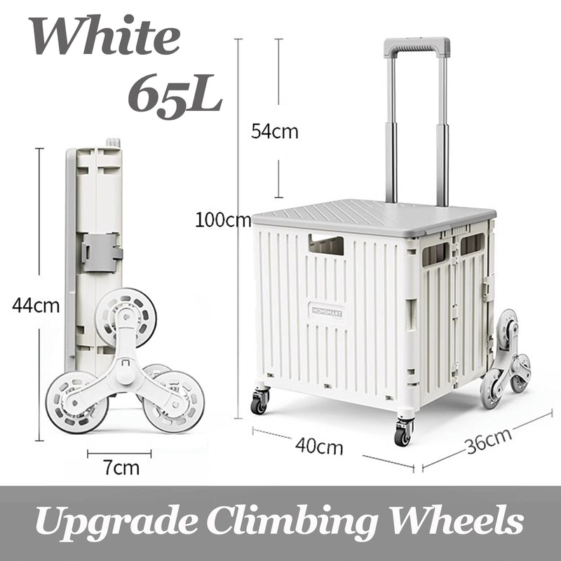 Viviendo 65L Foldable Shopping Trolley Cart Portable Grocery Basket Climbing Wheel with Top Cover - White