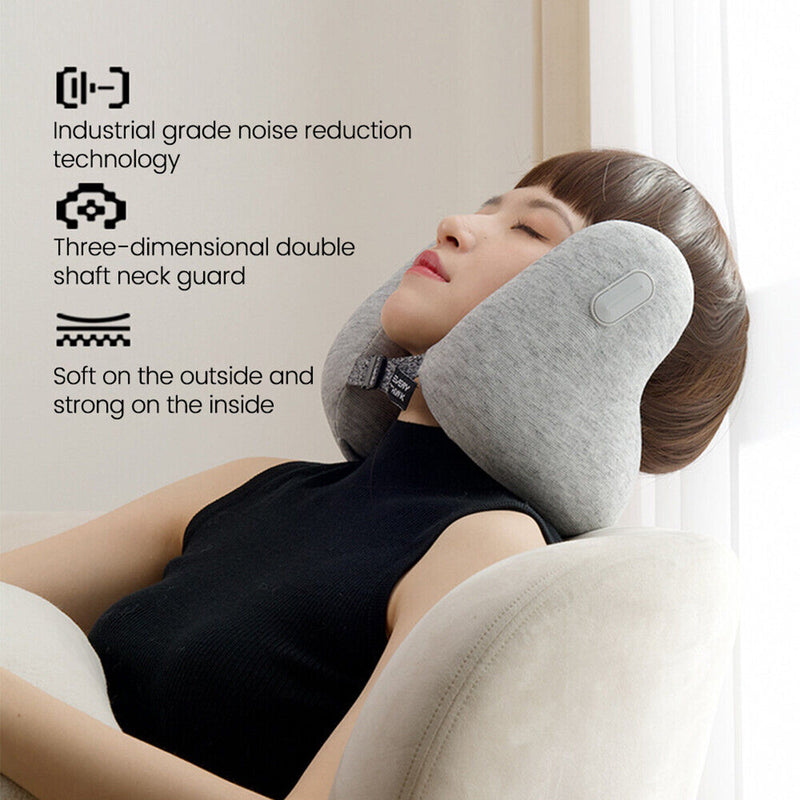 Every Think U-shaped Mesh Fabric Travel Pillow with Noise Reduction Earmuff  - Light Grey