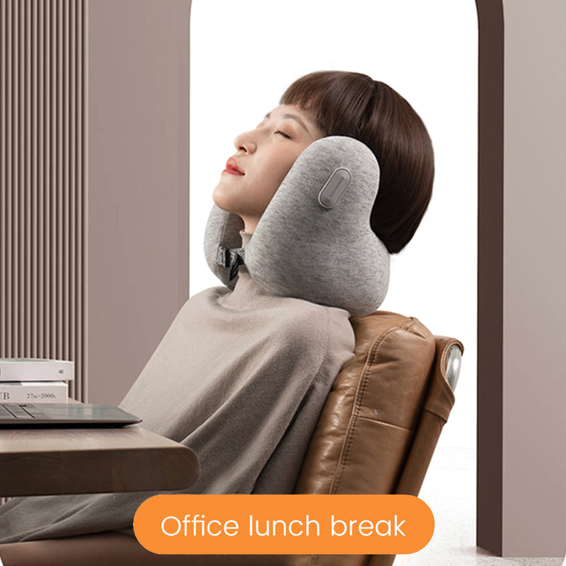 Every Think U-shaped Mesh Fabric Travel Pillow with Noise Reduction Earmuff  - Light Grey