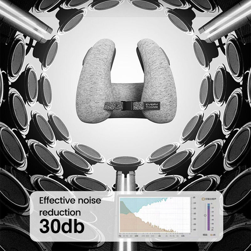 Every Think U-shaped Mesh Fabric Travel Pillow with Noise Reduction Earmuff