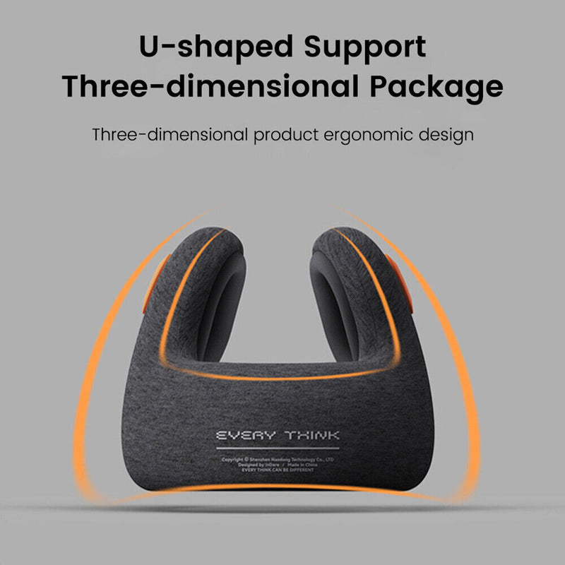 Every Think U-shaped Mesh Fabric Travel Pillow with Noise Reduction Earmuff  - Light Grey