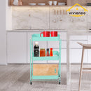 Viviendo 3 Tier Organiser Trolley Foldable Metal Utility Rolling Cart Home Storage Kitchen - Mint