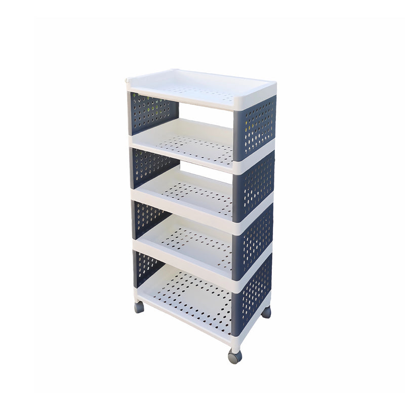 Viviendo 5 Tier Organiser Trolley Plastic Rolling Cart Home Storage Kitchen White Grey