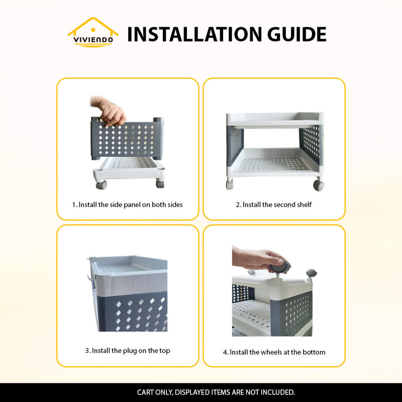 Viviendo 5 Tier Organiser Trolley Plastic Rolling Cart Home Storage Kitchen White Grey