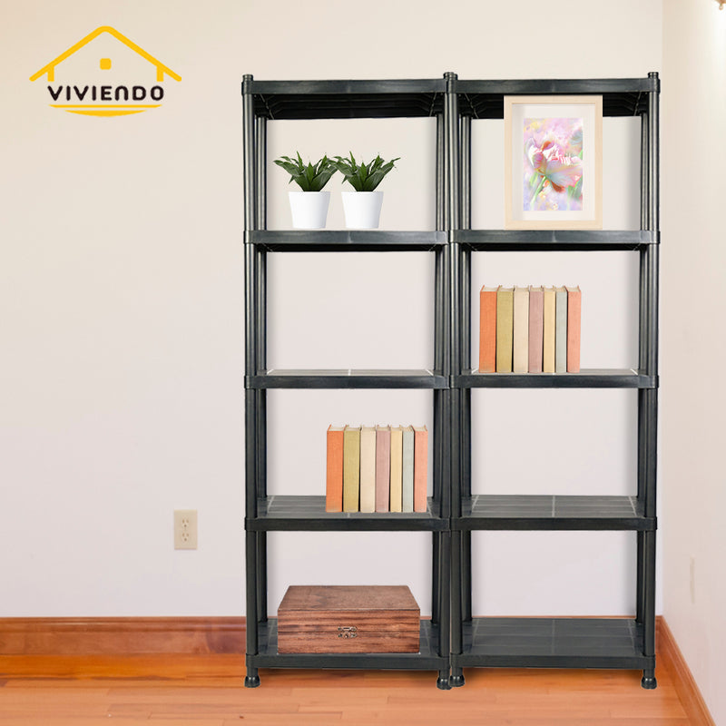 Viviendo 5 Tier Shelving Rack Organiser Plastic Home Storage Garage Multipurpose - Black