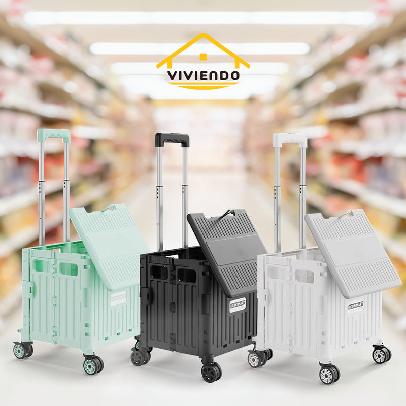 Viviendo Folding Shopping Trolley Portable Grocery Cart Rolling Wheel with Sliding Cover